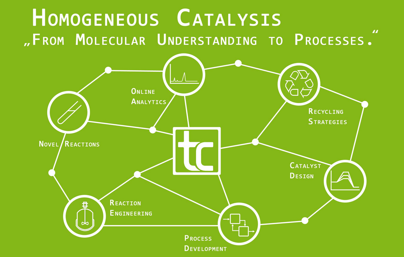 Schaubild Homogeneous Catalysis: Online Analytics, Recycling Strategies, Novel Reactions, Reaction Engineering, Process Development, Catalyst Design