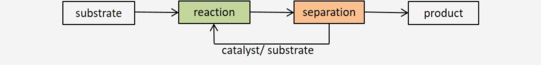 Schaubild substrate->  reaction -> seperation (->catlyst,substrate recycling) -> product