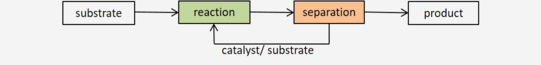 Schaubild substrate-> reaction -> seperation (->catlyst,substrate recycling) -> product