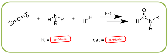 Reaktion CO2 + Amin + H2 ->(+cat.) Carbonsäureamin